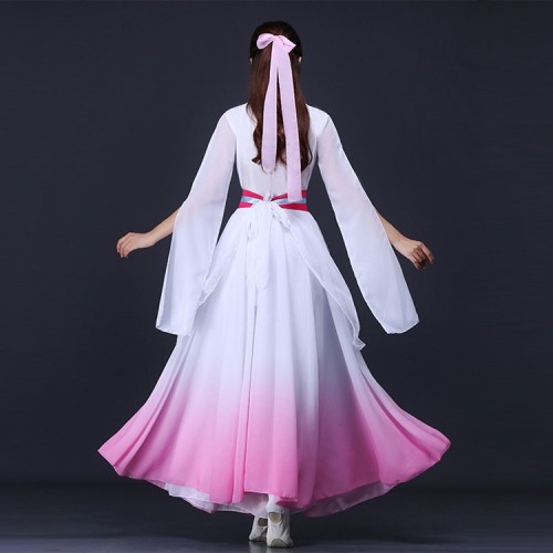 Women's Chinese folk dance dress female ancient classical dance fairy white hanfu drama cosplay costumes dress
